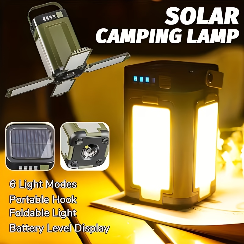 Outdoor Camping Lamp - ソーラー充電式折りたたみ式2000mAhパワーバンク付き屋外ポータブルキャンプライト、インテリジェントディスプレイ搭載ポータブル吊り下げテントライト
