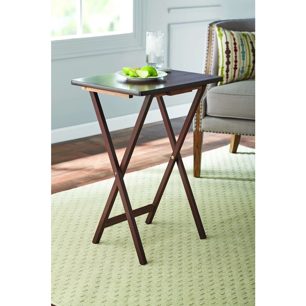 Outdoor Camping Table - ウォールナット仕上げのラバーウッド折りたたみ式テレビトレイテーブル、ベッドやソファ用のポータブルラップトップデスク、スナックやドリンク用の省スペースサイドテーブル、簡単に収納できる家庭用家具