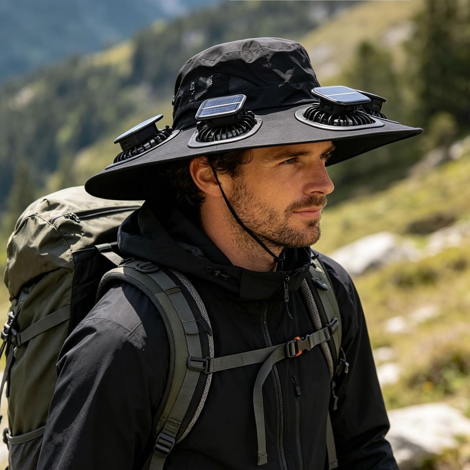 Outdoor Camping Hat - 2026年ホットサマー6ファンバイザーキャップソーラーファンハット通気性UVカットワイドブリムサンキャップ男性用アウトドアハイキングキャンプ釣り用