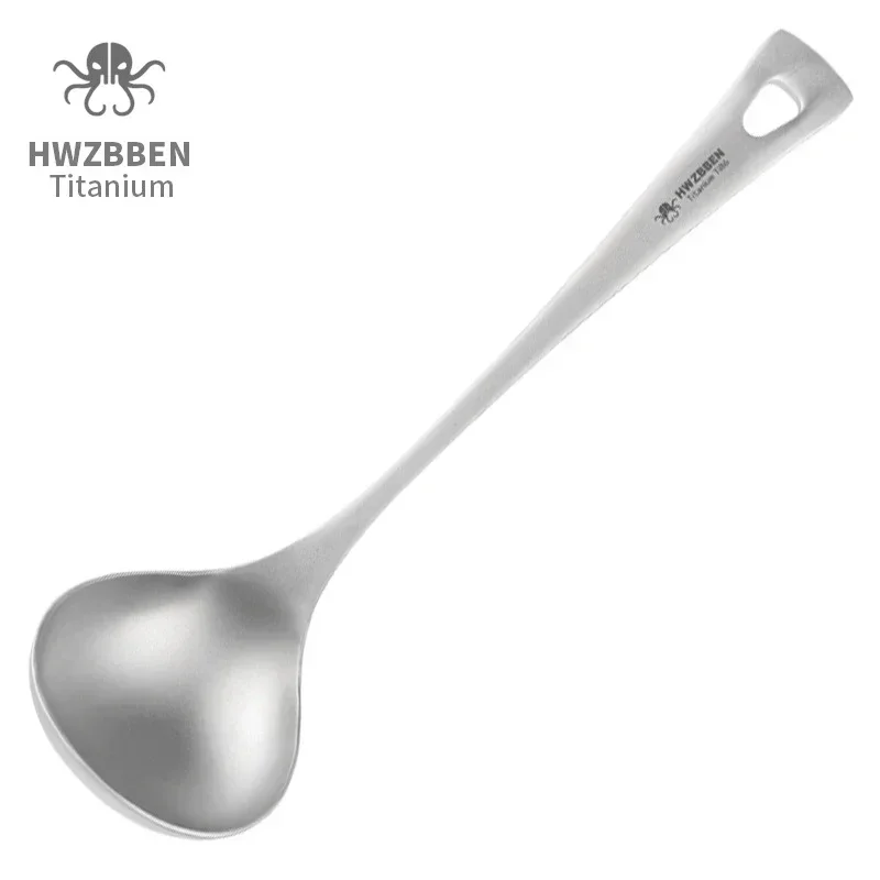 Outdoor Camping Dining Set - Hwzbben-長いハンドル付きのチタンスープスプーン,キャンプ用食器,ポータブル調理,キッチン食器,屋外,ti86