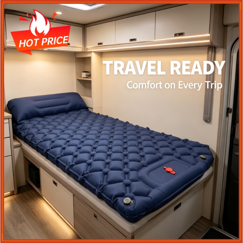 Camp Pillow Compressible - アウトドアキャンプ用スリーピングパッド 折りたたみ式スリープマット ビーチ用インフレータブルマットレス 枕付き 超軽量エアマット 旅行