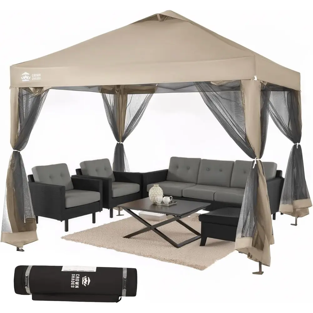 Outdoor Camping Mosquito Net - 10x10フィートの蚊帳付きガゼボ、4本のロープ、8本の杭、土嚢、ホイール付き収納バッグ付き、屋外パーティーやキャンプに最適