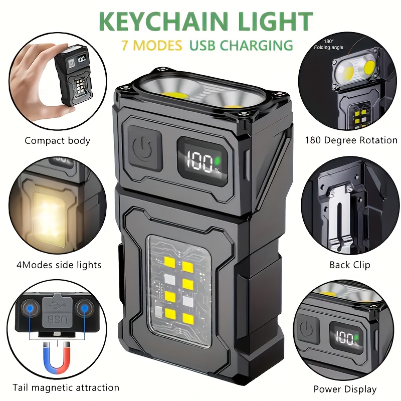 Outdoor Camping Glamping - ミニ充電式 LED ポケット懐中電灯ポータブルサイド COB トーチクリップテールマグネットライト付き超高輝度屋外キャンプランタン