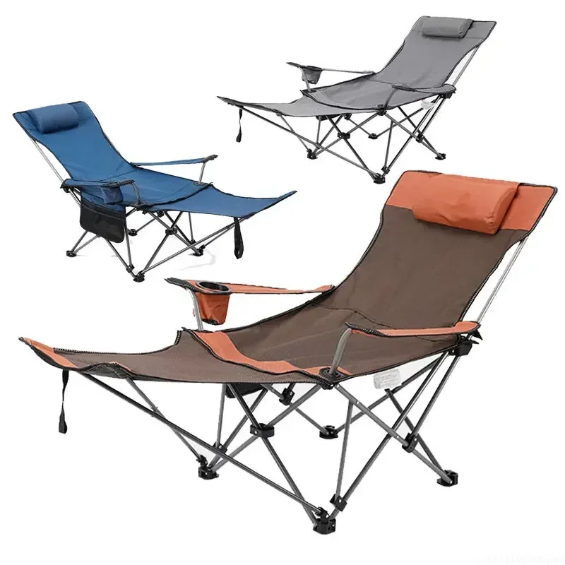 Outdoor Camping Recliner - 2in1 アウトドア折りたたみ椅子 ポータブル調節可能なリクライニングチェア 取り外し可能なフットレスト キャンプ折りたたみ椅子 超軽量釣り椅子