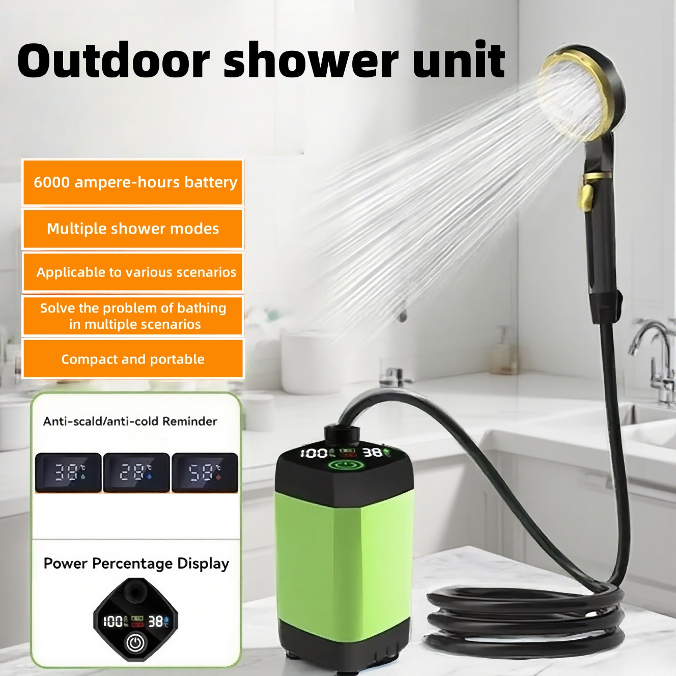 Battery Outdoor Camping - ポータブル屋外電気シャワーユニット、長時間バッテリー駆動、キャンプ、浴室、建設現場での使用に最適。