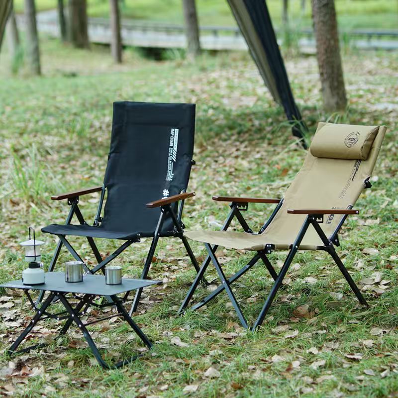 Outdoor Camping Recliner - 折りたたみ式ハイバックビーチキャンプチェア、4段階調整可能な鉄パイプ製ポータブルリクライニングラウンジチェア、屋外ピクニック、釣り用