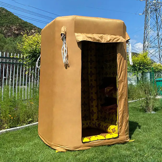Outdoor Camping Toilet Tent - 二層構造サウジアラビア製生地四季対応防水インフレータブルテント、寝室2部屋、リビングルーム1部屋、屋外キャンプ用トイレシャワー付き