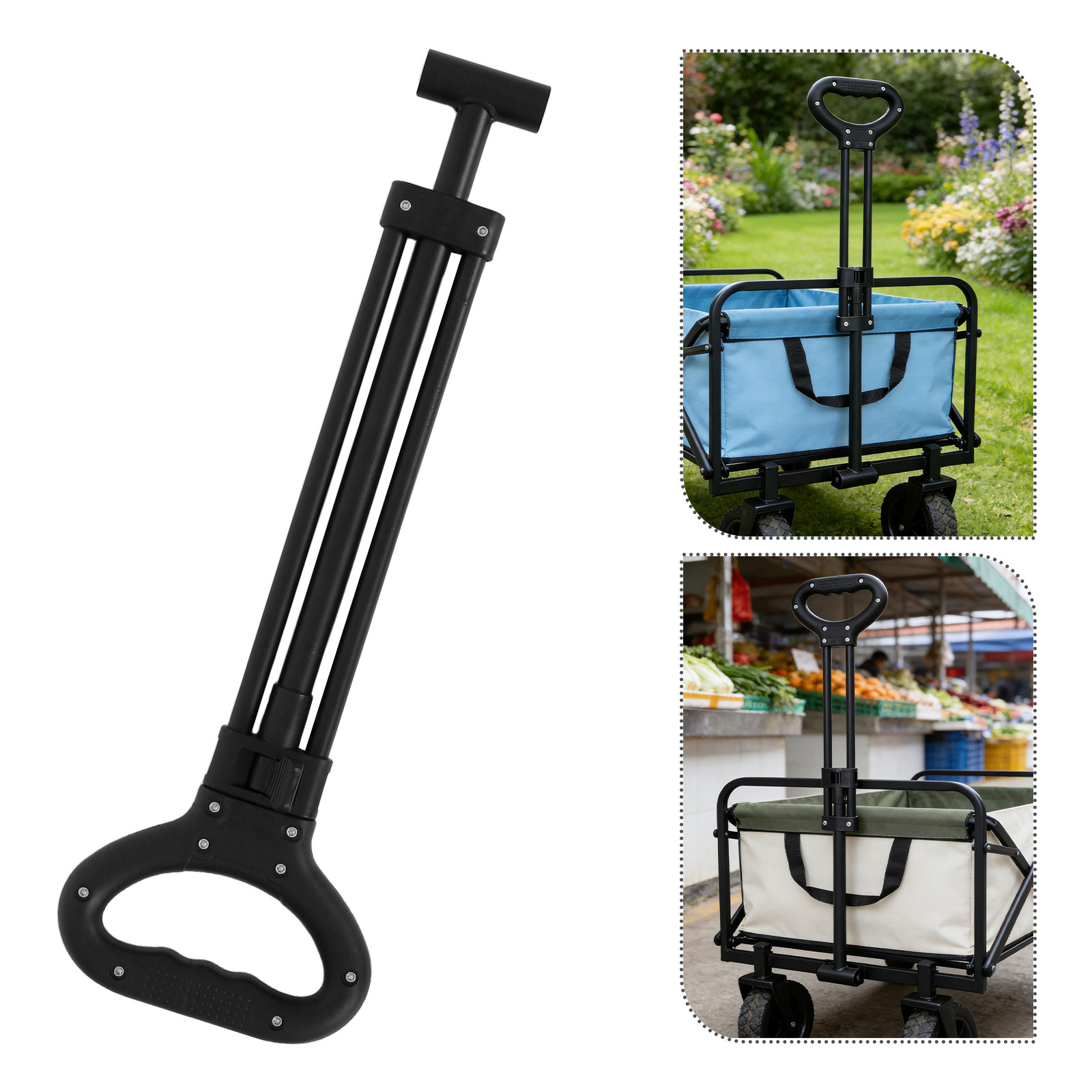 Outdoor Camping Trolley - 1セット折りたたみ式ワゴンプッシュハンドル伸縮式交換用ガーデンカートキャンプトロリー屋外用ハンドル（トロリー用）
