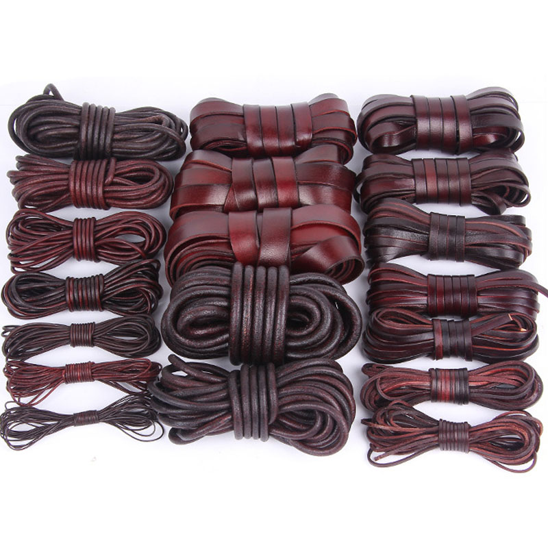 Paracord Bracelet - 2 メートル 1-20 ミリメートルレトロ本革コードフラットラウンド牛革ストラップロープ糸フィットネックレスブレスレット DIY ジュエリーアクセサリー
