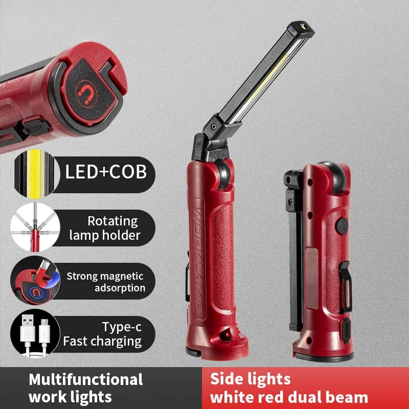 Outdoor Camping Lamp - COB LED ワークライト充電式折りたたみ懐中電灯屋外キャンプ車修理照明ポータブルランプ磁気吊り下げフック付き