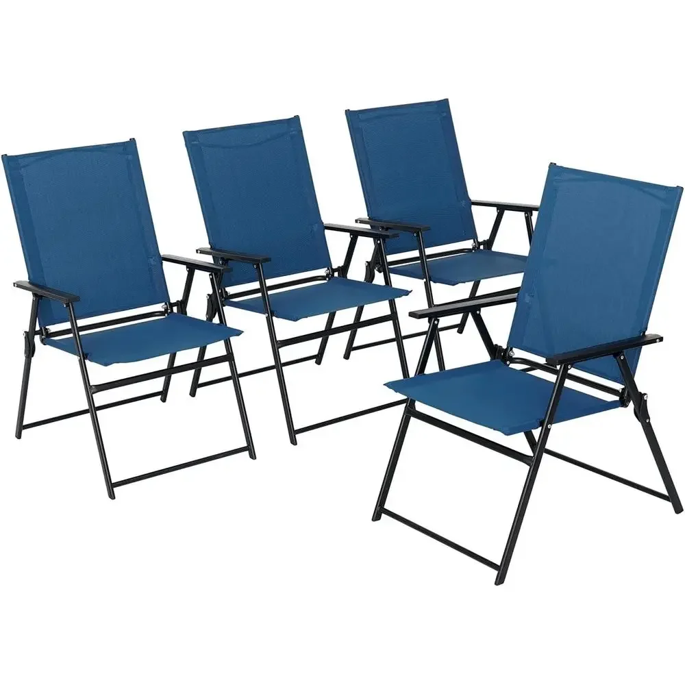 Outdoor Camping Dining Set - アームレスト付き4ピースパティオダイニングセット - 屋外、キャンプ、庭、プール、ポーチ用 - 軽量ブルースリングハイバックチェア