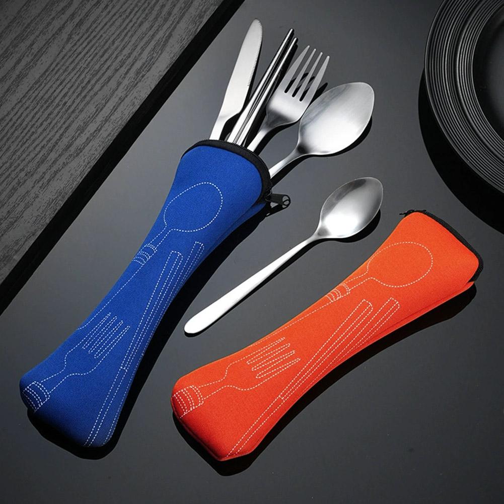 Outdoor Camping Dining Set - ピクニックセット食器洗浄可能ジッパー付きトラベルカトラリーキットケースポータブルポーチディナー用家庭用ツール旅行キャンプスプーン