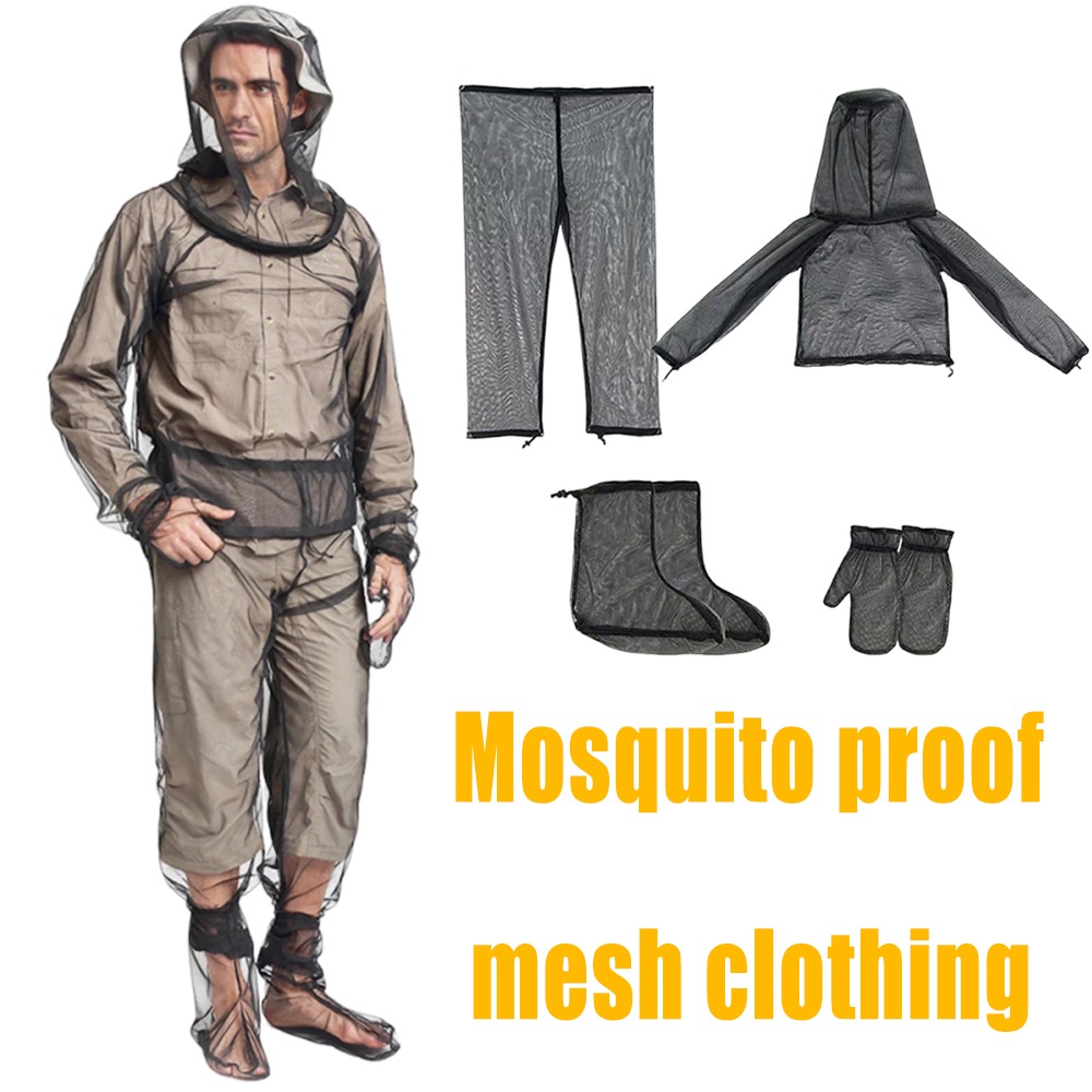 Outdoor Camping Mosquito Net - 屋外蚊よけスーツ防虫メッシュフード付きジャケット釣りキャンプ用バグネットシャツパンツ全身カバー
