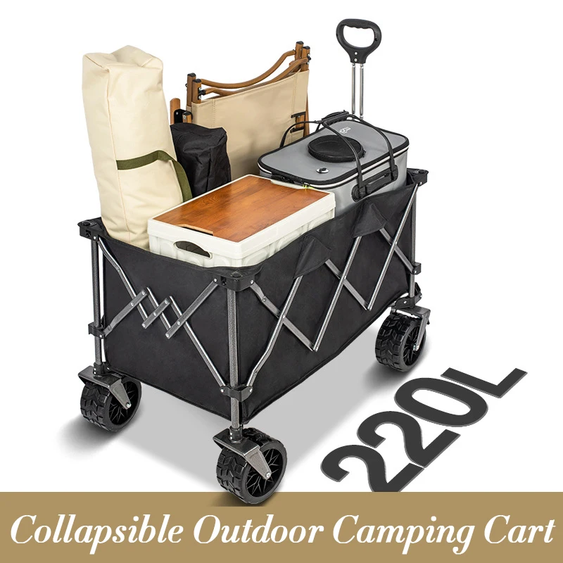Outdoor Camping Trolley - MOEYE キャンプトロリー 220L 大容量折りたたみワゴンカートポータブル屋外多機能調節可能なハンドルトロリー