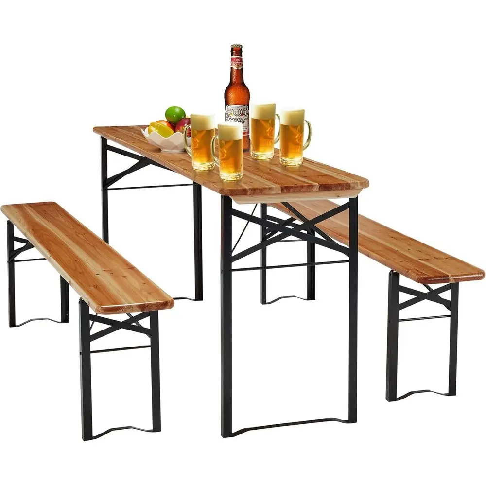 Outdoor Camping Dining Set - ポータブル70 3ピースピクニックテーブル＆ベンチセット（6～8人用）、屋外ダイニング、ガーデンパーティー、キャンプに最適