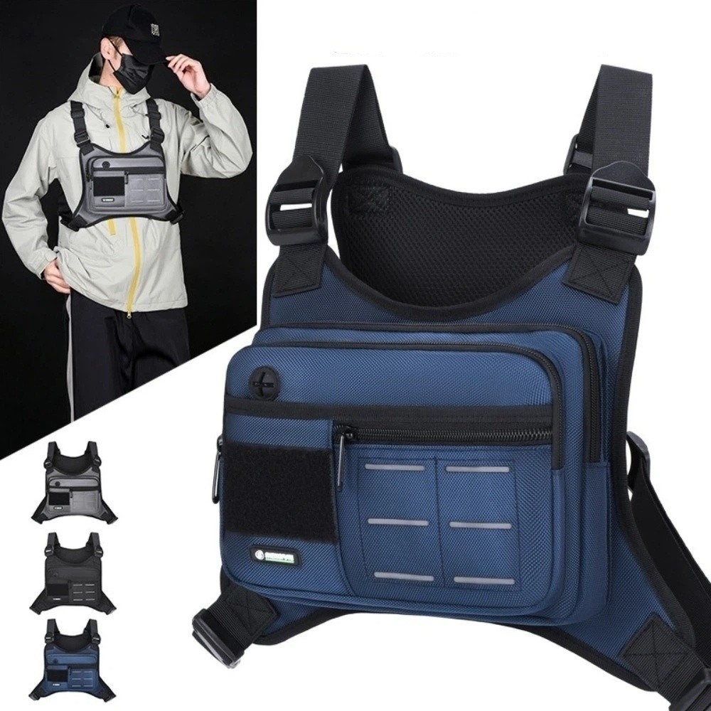 Outdoor Camping Show - アウトドアナイロンスポーツベストバックパック軽量ヒップホップチェストバッグ収納ポケットストリートウェアチェストリグバッグハイキングキャンプ