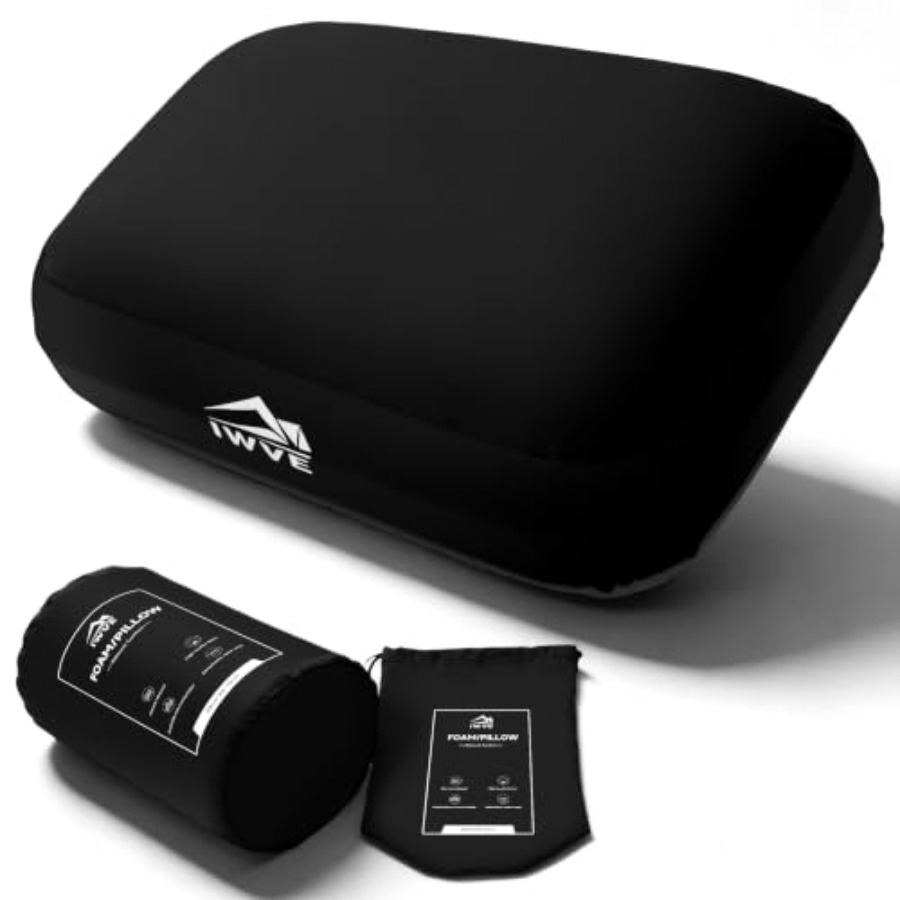 Camp Pillow Compressible - 厚手のキャンプ用メモリーフォーム枕、圧縮可能で超軽量なバックパッキング用トラベル枕 - 人間工学に基づいたネックと腰のサポート