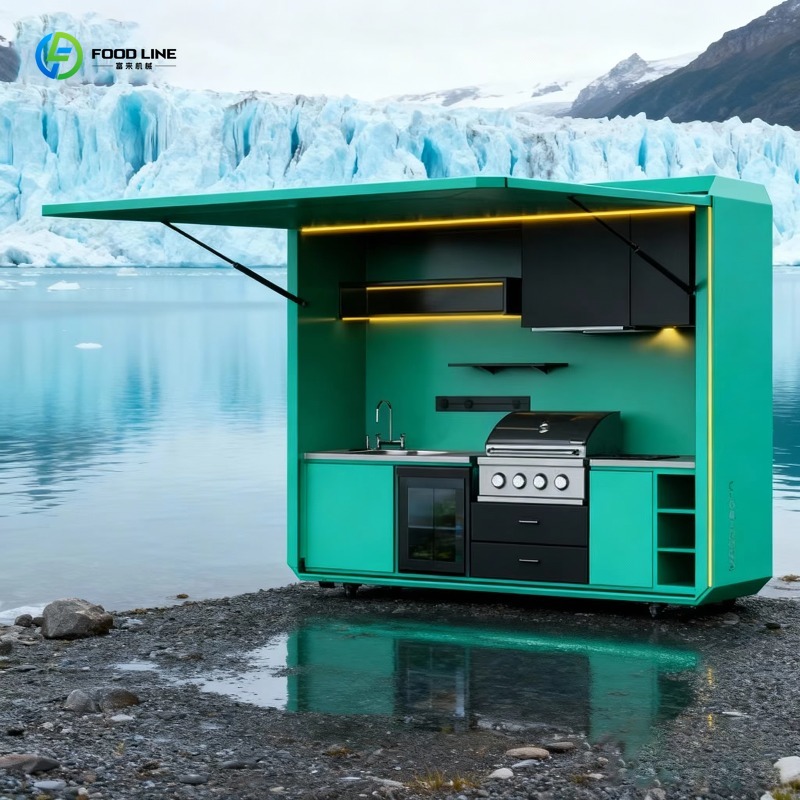 Outdoor Camping Kitchen With Sink - カスタマイズ可能なモダンモジュール式プレミアム屋外キャンプキッチン、シンクと冷蔵庫付きで庭に簡単に設置可能