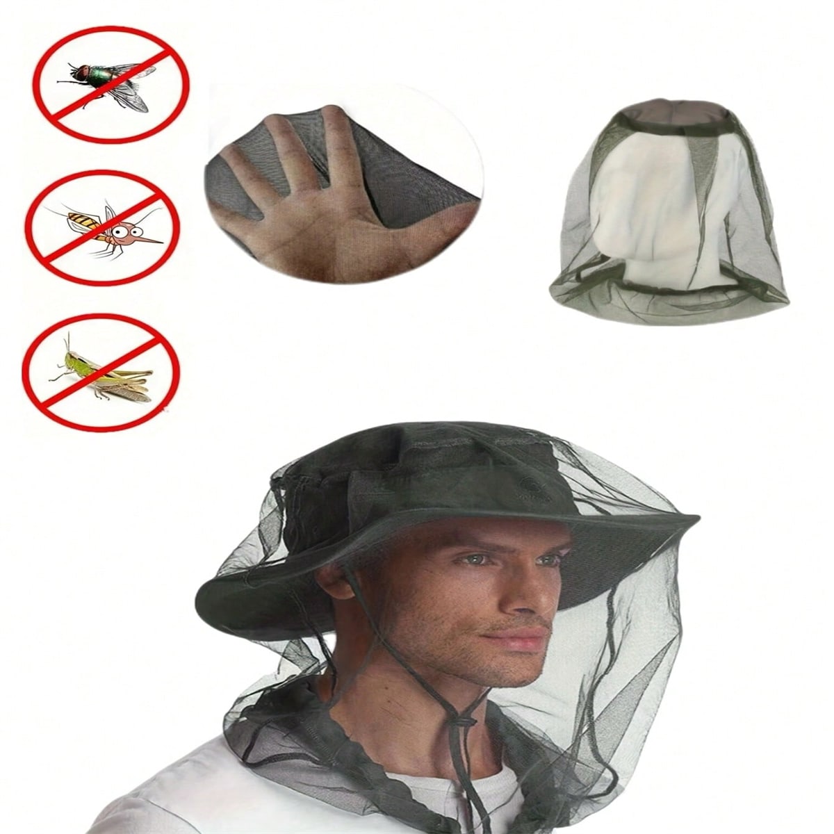 Outdoor Camping Mosquito Net - 2PC アウトドアキャンプやハイキング、昆虫や蚊の駆除、頭部保護、ネット、アウトドアフィッシング、夜釣り帽子