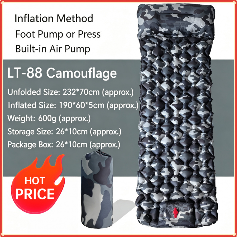 Camp Pillow Compressible - 屋外キャンプ用インフレータブルマットレス寝袋枕付き超軽量エアマット内蔵インフレータポンプハイキング用