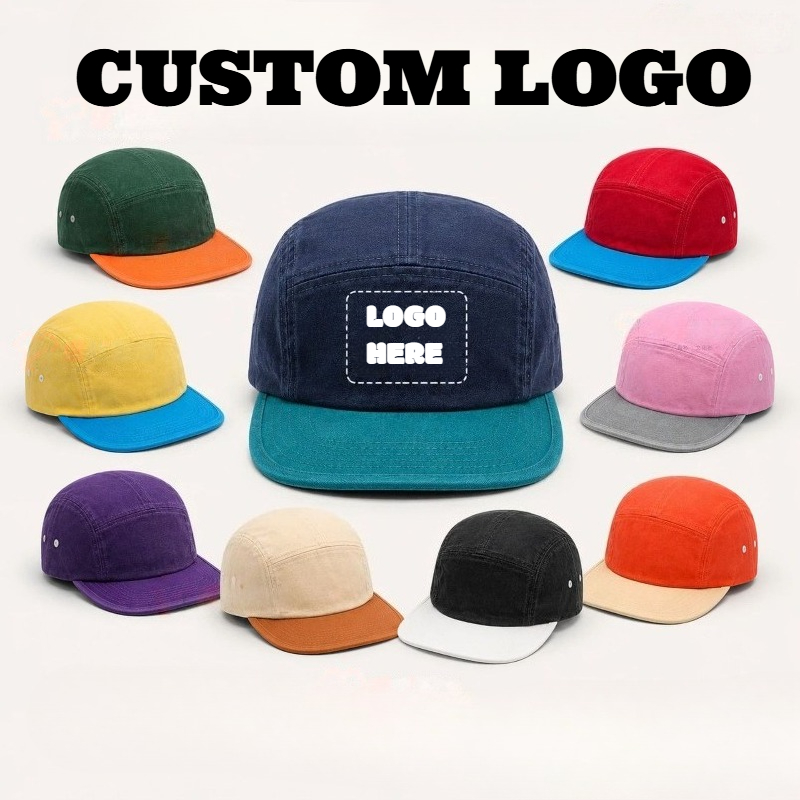 Outdoor Camping Logo - カスタムプリント刺繍ロゴ入りウォッシュドコットンカラーマッチング野球帽、アウトドア日よけキャンプ用フラットブリムハット（男女兼用）