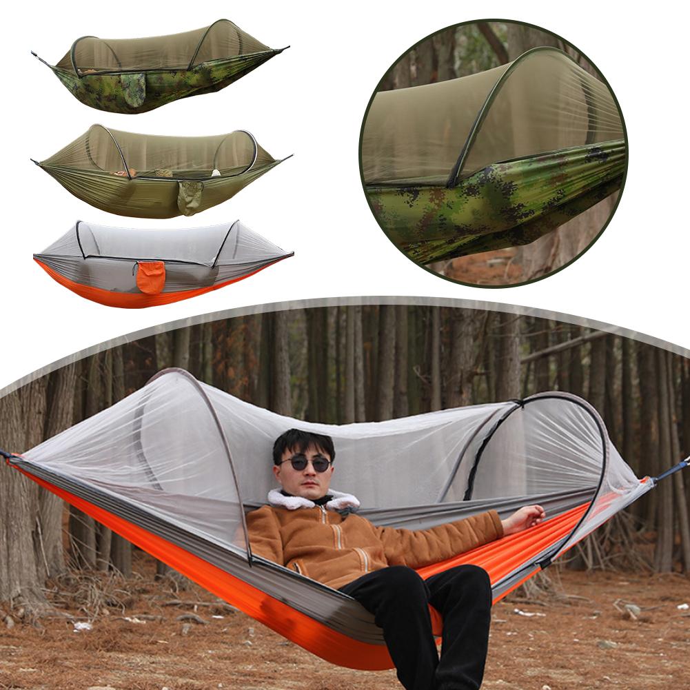 Outdoor Camping Mosquito Net - 自動クイックセットアップハンモック蚊帳付き 210T ナイロン 2 人用屋外キャンプ抗蚊ハンモック旅行ハイキングギア
