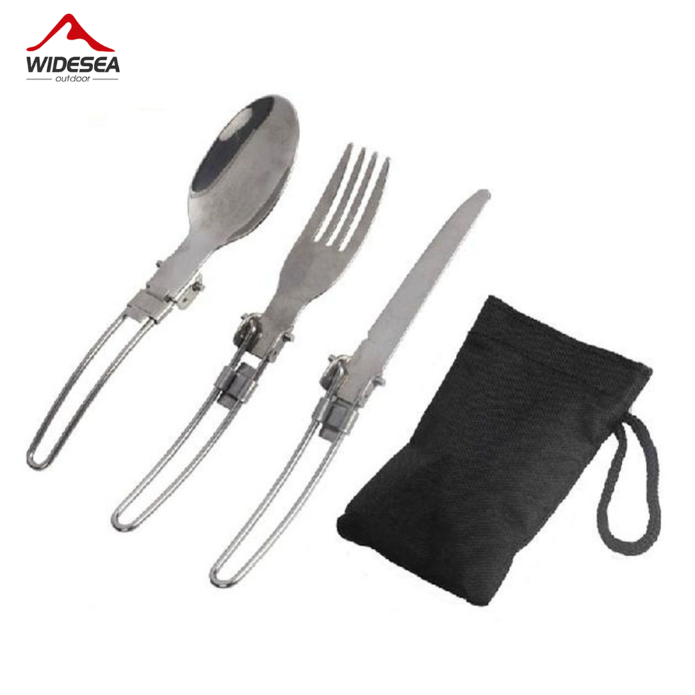 Outdoor Camping Dining Set - 3 個 1 セットポータブルアウトドアキャンプ旅行ピクニック折りたたみステンレス鋼カトラリーセットスプーンフォークナイフ食器送料無料