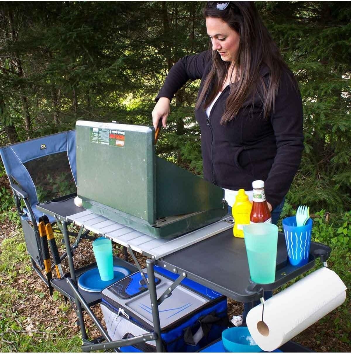 スリム折りたたみ式ポータブルキャンプキッチンテーブル、耐熱ト - Outdoor Camping Table のレビューと価格