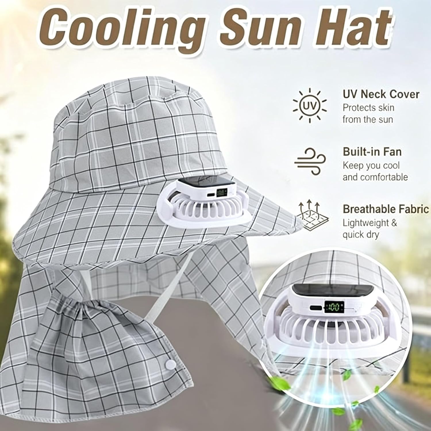 1PC ソーラーパワーネックガードファンハット USB 充電 - Outdoor Camping Hat のレビューと価格