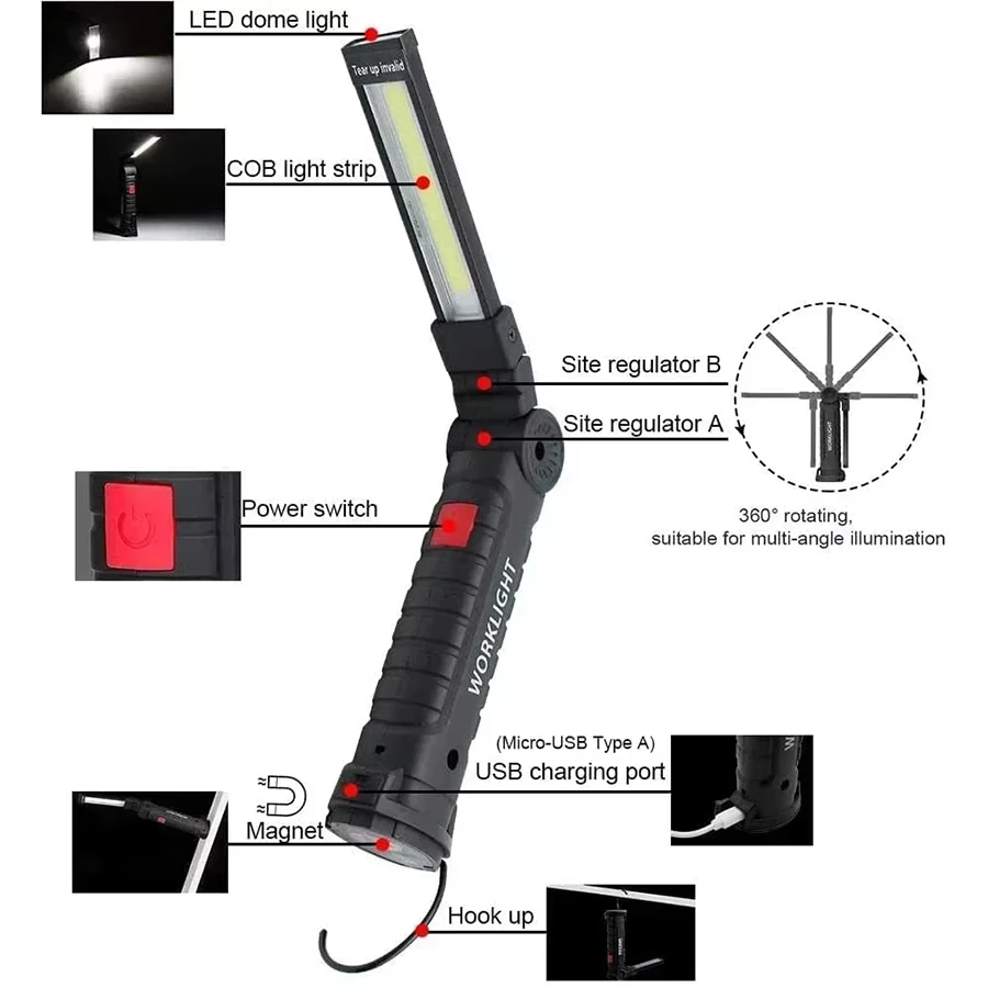 充電式磁気作業灯懐中電灯ポータブルキャンプランタンLEDラン - Outdoor Camping Lamp のレビューと価格