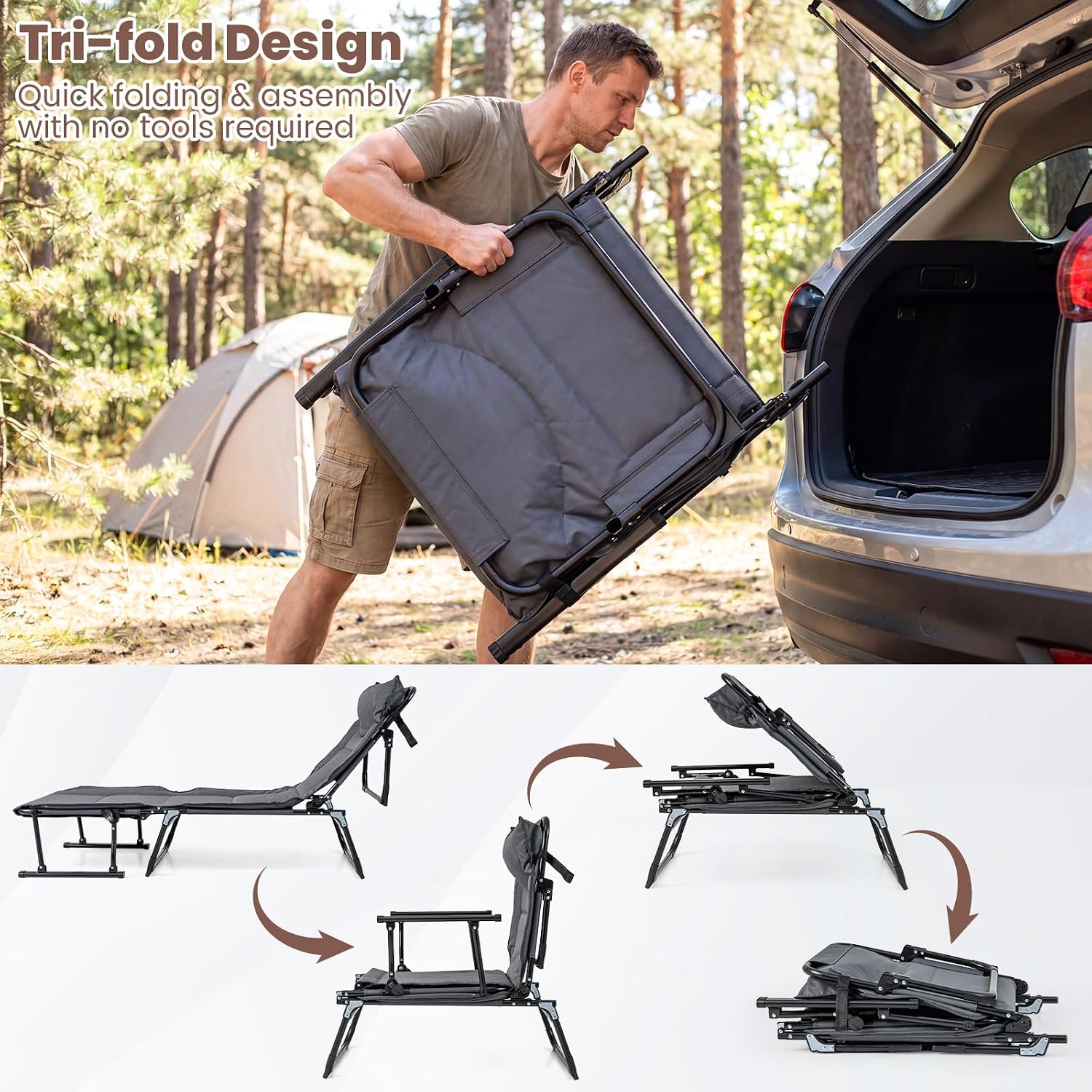 折りたたみ式パティオラウンジチェア2脚セット、調節可能なリク - Outdoor Camping Recliner のレビューと価格