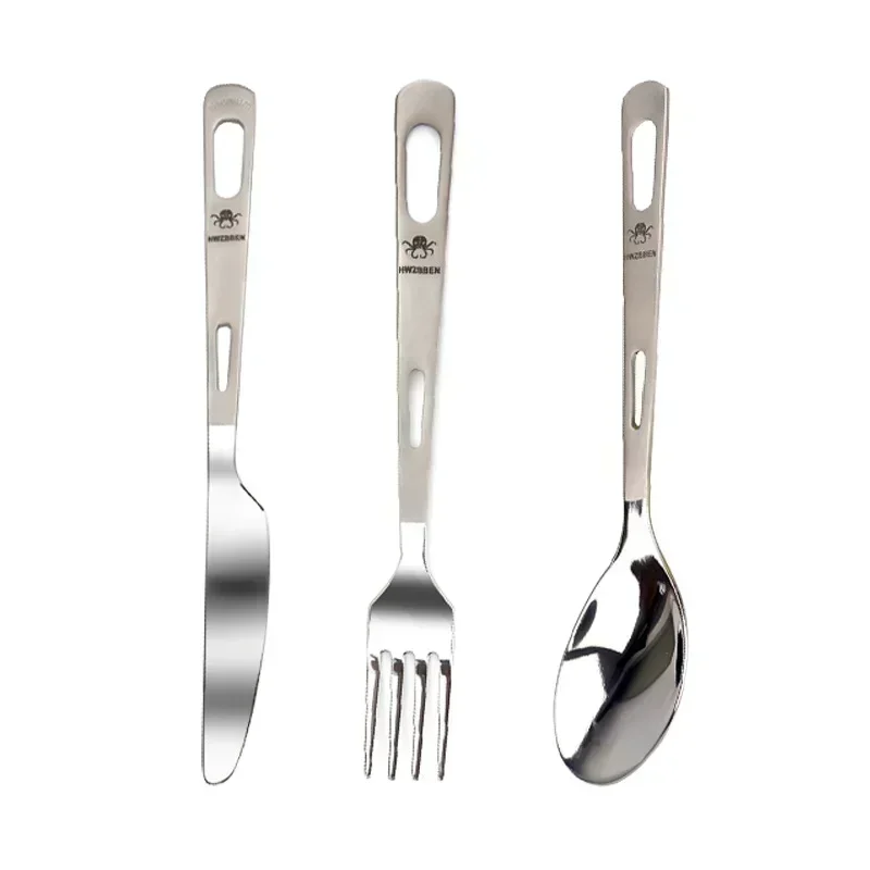 Hwzbben-チタン食器セット、フォーク、スプーン、ナイフ - Outdoor Camping Dining Set のレビューと価格