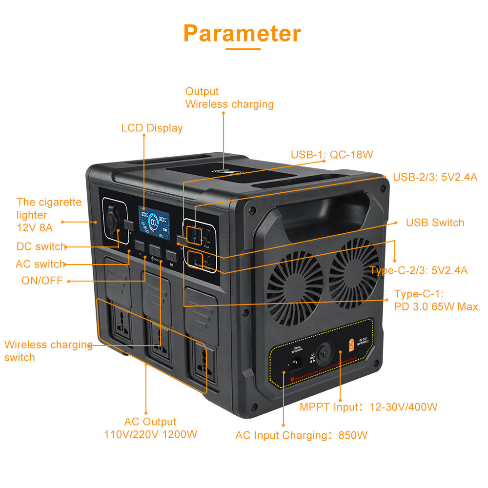 1200Wポータブルソーラー発電機、LiFePO4バッテリー - Battery Outdoor Camping のレビューと価格