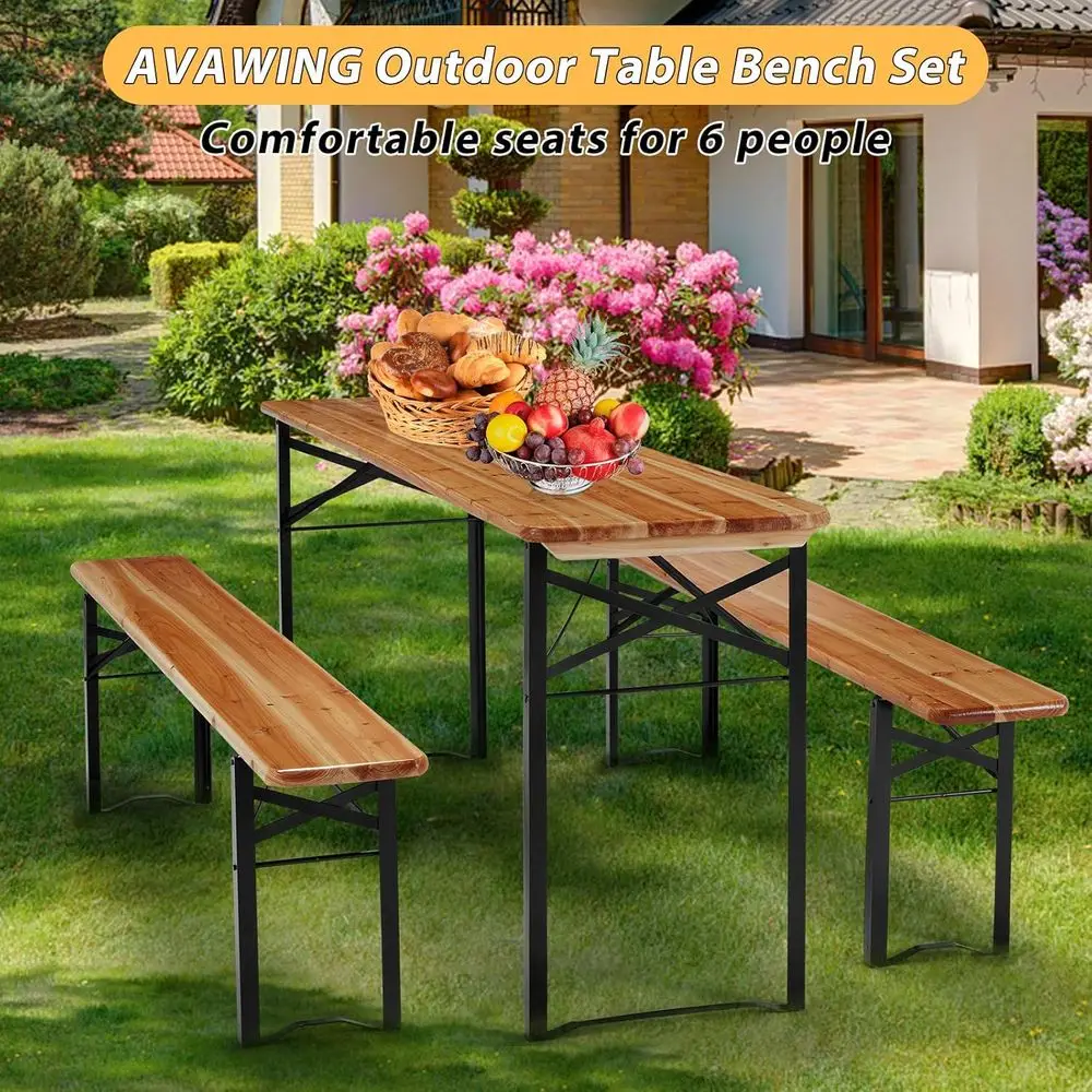 ポータブル70 3ピースピクニックテーブル＆ベンチセット（6 - Outdoor Camping Dining Set のレビューと価格