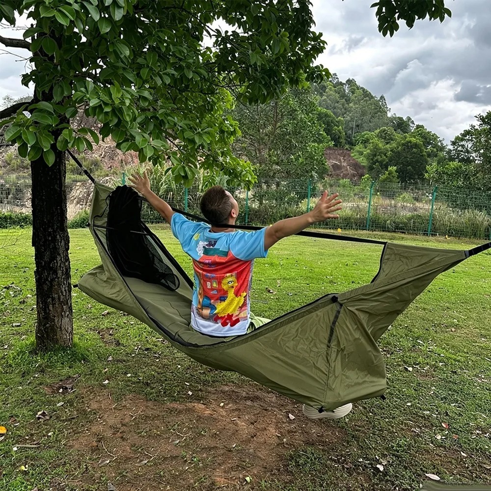 蚊帳付きフラットハンモック スイングキャンプテント 屋外用  - Outdoor Camping Mosquito Net のレビューと価格