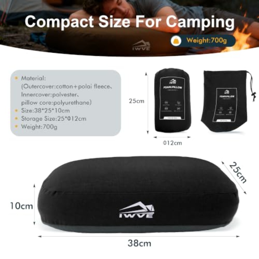 厚手のキャンプ用メモリーフォーム枕、圧縮可能で超軽量なバック - Camp Pillow Compressible のレビューと価格