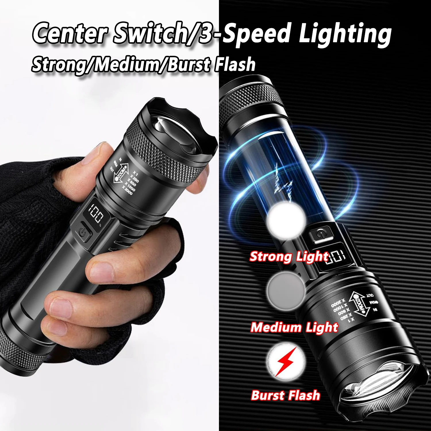 超高輝度 LED 懐中電灯 2000LM Type-C 充電 - Outdoor Camping Glamping のレビューと価格