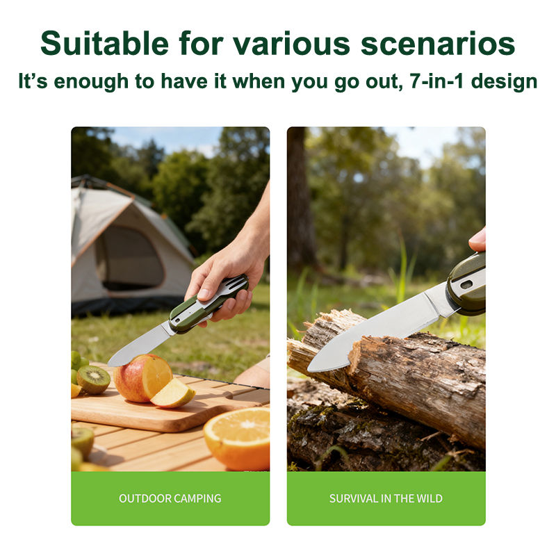 新しいステンレス鋼 7In1 キャンプカトラリーセット -  - Outdoor Camping Dining Set のレビューと価格