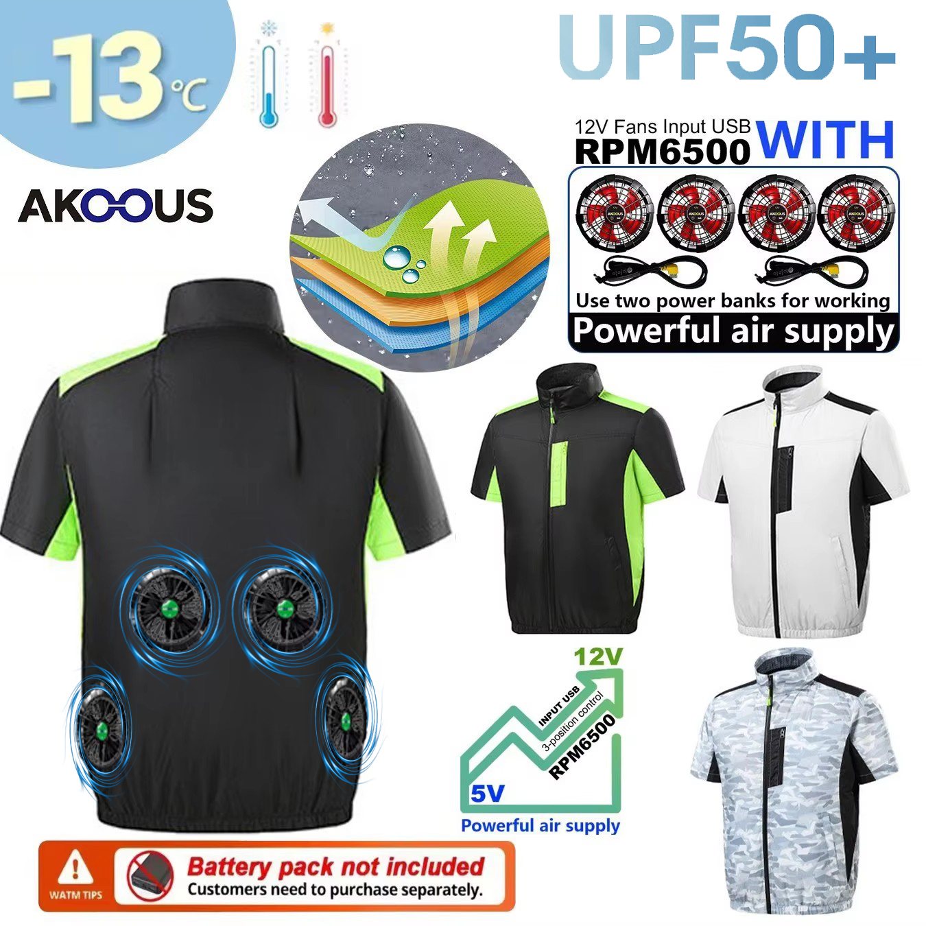12V 5V USB冷却4ファンベスト メンズ 夏用アイス冷 - Outdoor Camping Air Conditioner のレビューと価格