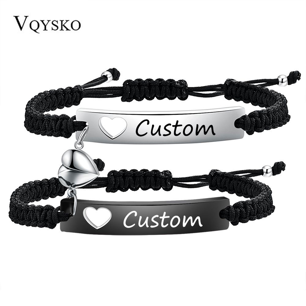 カスタムステンレス鋼のカップルブレスレットセット黒織りハート - Paracord Bracelet のレビューと価格