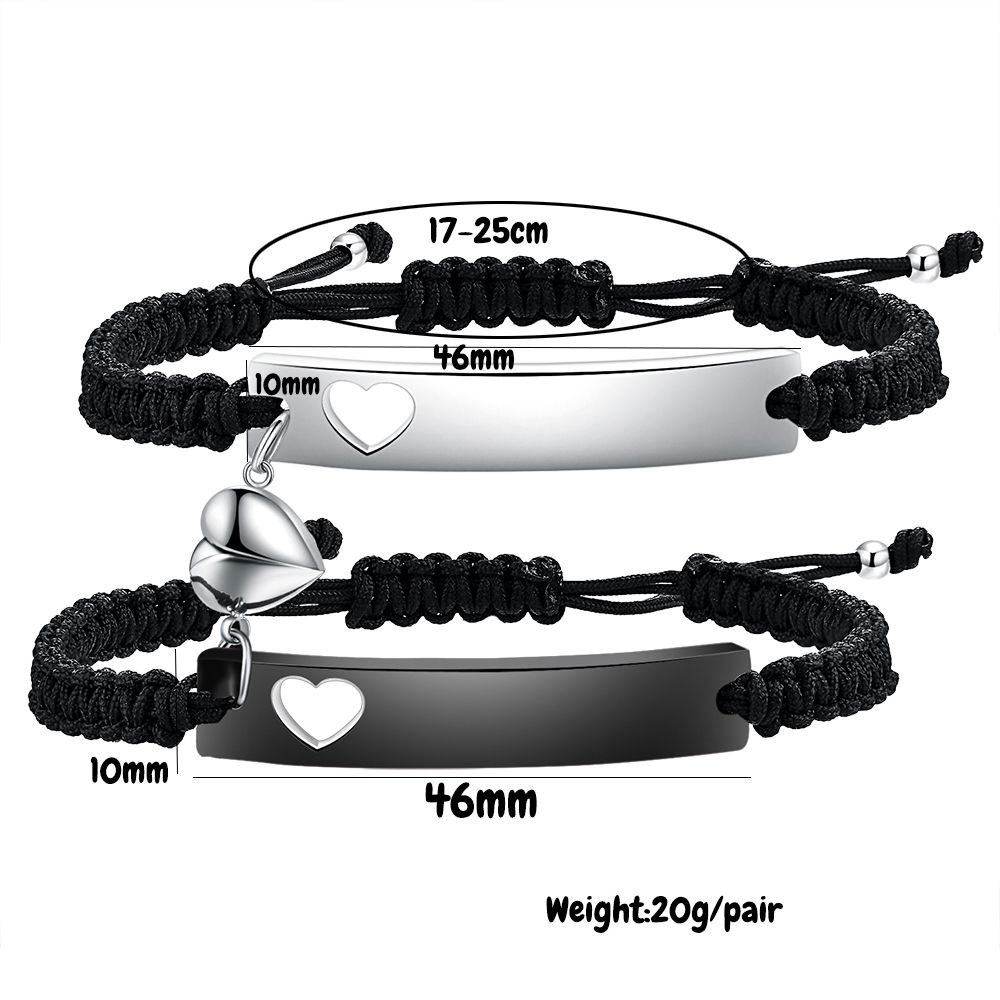 カスタムステンレス鋼のカップルブレスレットセット黒織りハート - Paracord Bracelet のレビューと価格