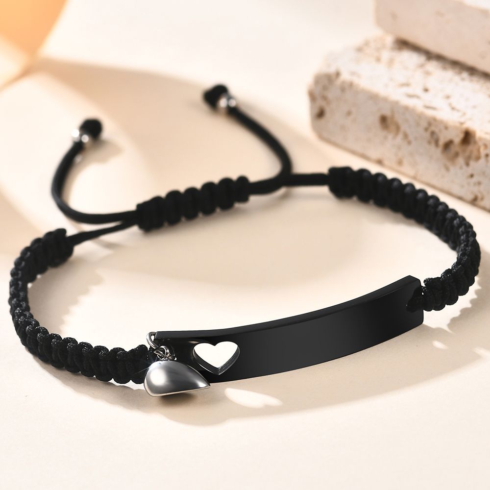 カスタムステンレス鋼のカップルブレスレットセット黒織りハート - Paracord Bracelet のレビューと価格