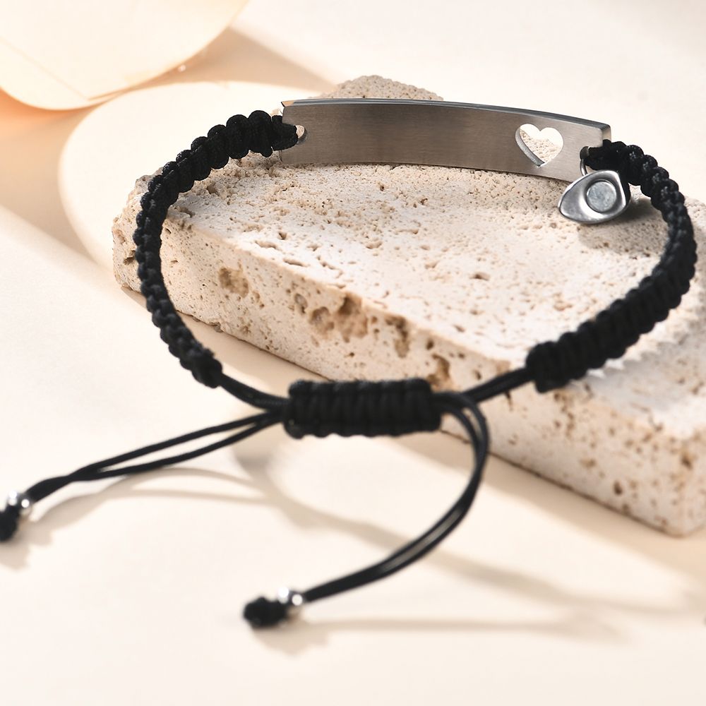 カスタムステンレス鋼のカップルブレスレットセット黒織りハート - Paracord Bracelet のレビューと価格