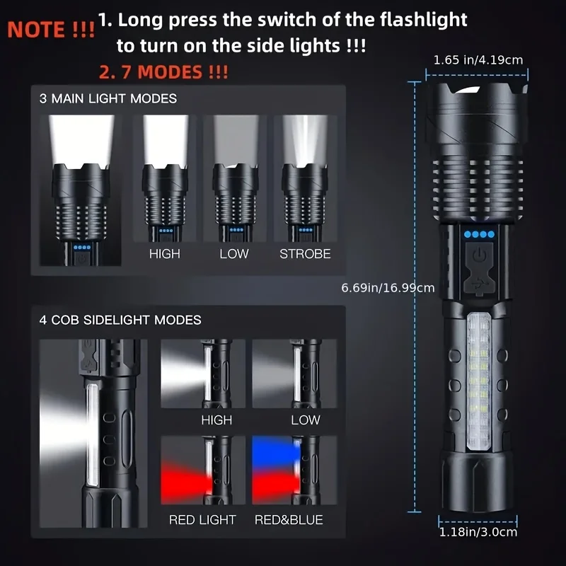 強力な LED 懐中電灯バッテリーディスプレイ USB 充電 - Battery Outdoor Camping のレビューと価格